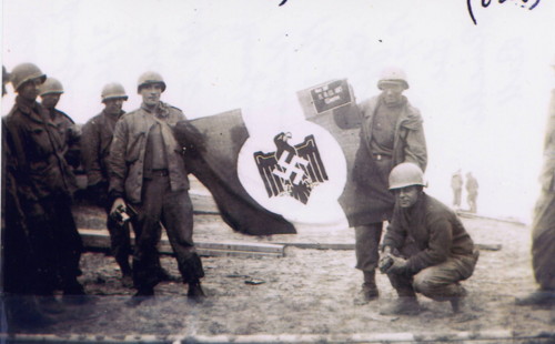 Rene Rousselle and gang eith captured flag Rhine River crossing